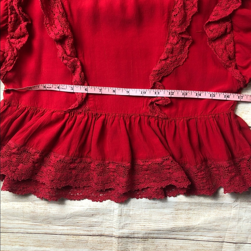 Free People Take It‎ Easy peplum blouse in red with lace trim 💙 - Picture 8 of 9